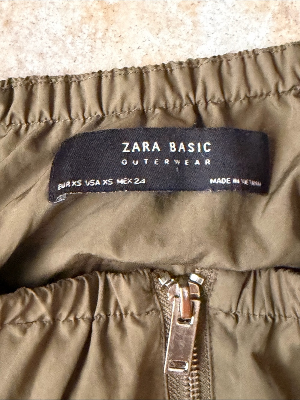 Zara Basic Lightweight Drawstring Waist Bomber Jacket Olive Green - Picture 4 of 4